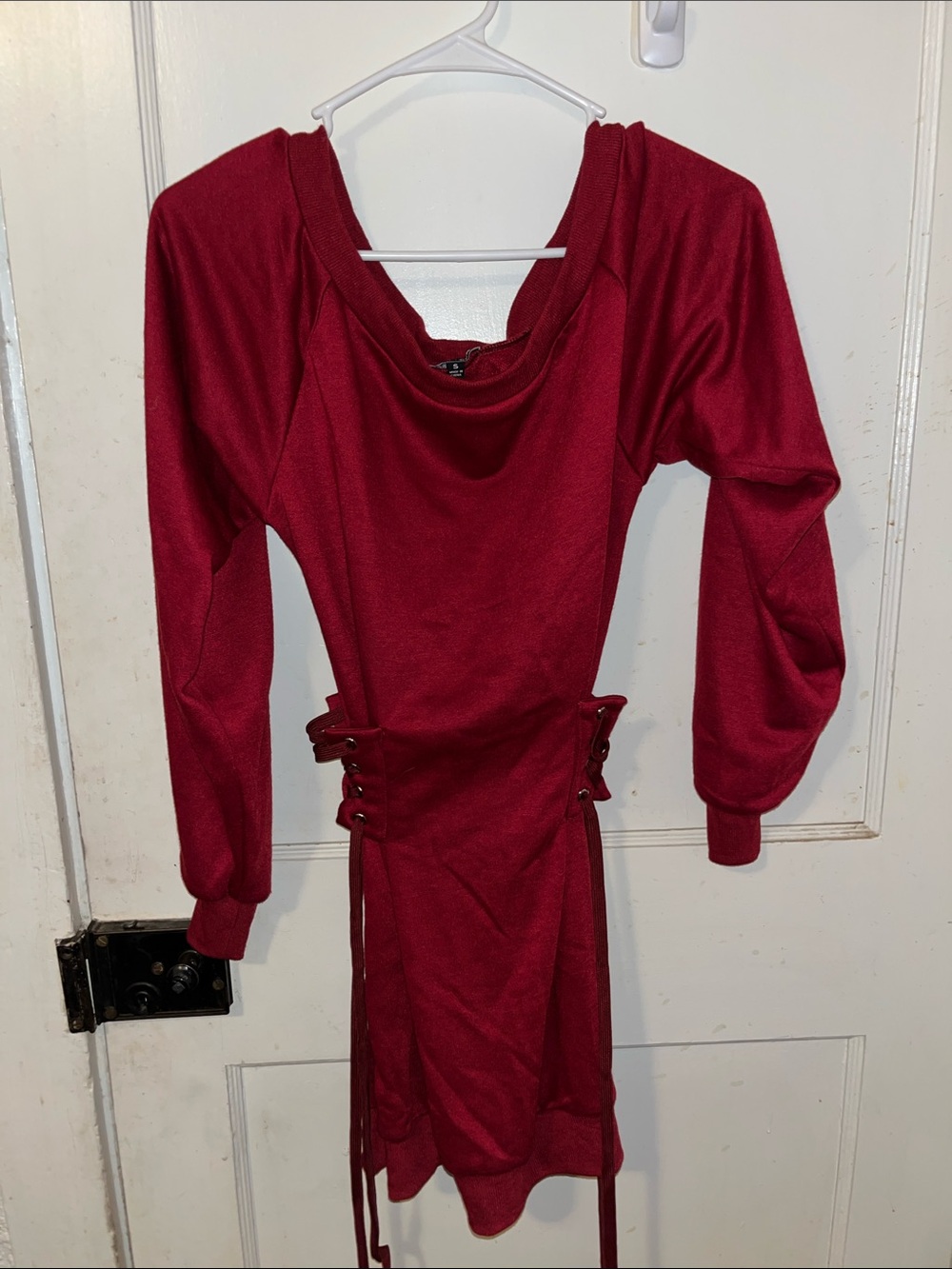 Fashion Nova Burgundy Lace-Up Long Sleeve Dress